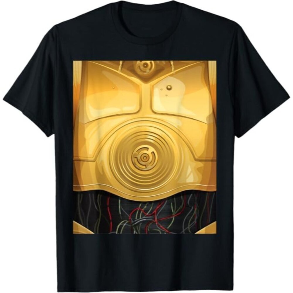 Star Wars Mens Graphic Tee Black/Gold Large C-3PO Print Crew Neck Cotton NWOT